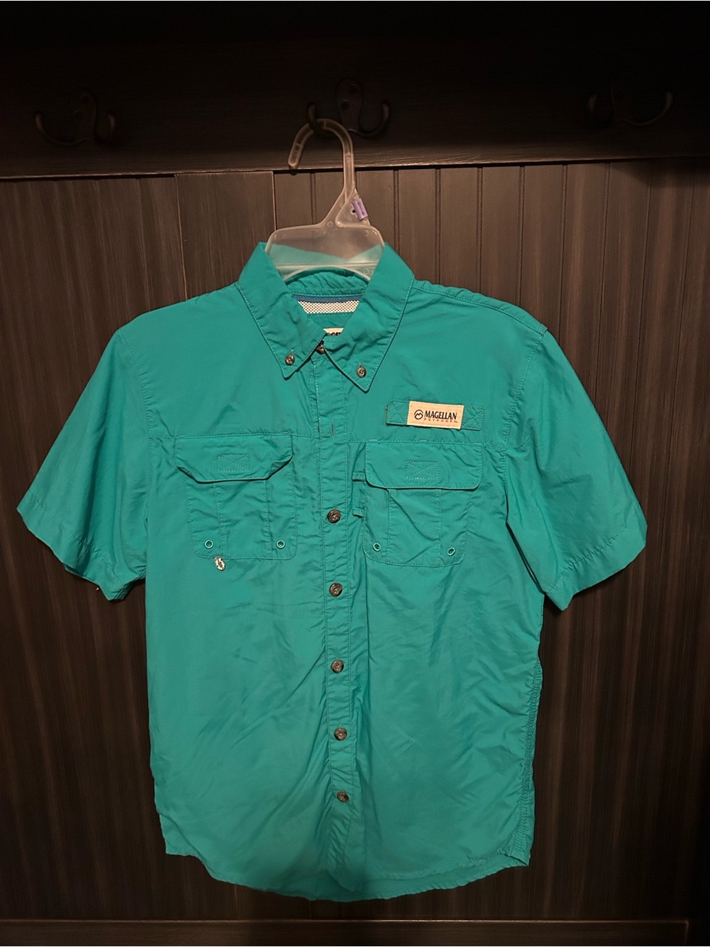 Magellan Outdoors Boys Teal Short-Sleeve Fishing Shirt